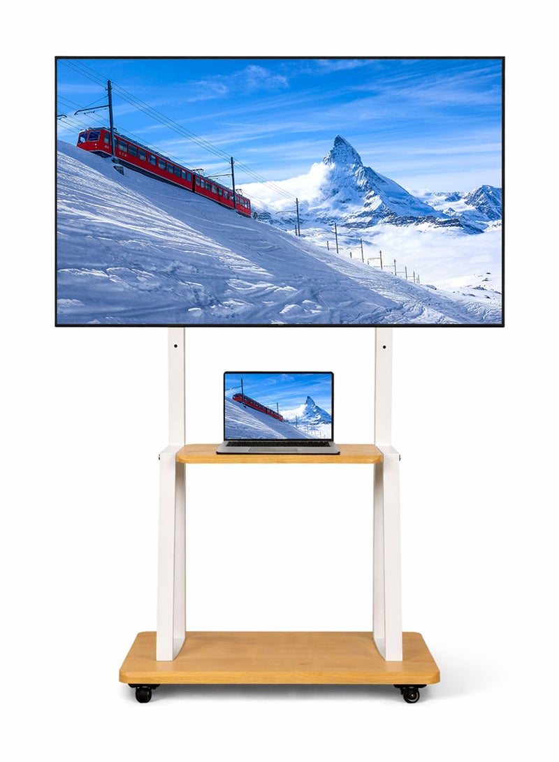 BEETEC Mobile TV Stand with Wheels, Height Adjustable, VESA 600x400mm, Fits 32"-80" TVs, Heavy-Duty Floor Stand with Shelf for Home, Office & Conference Rooms | TF-FS1717W - Image 1